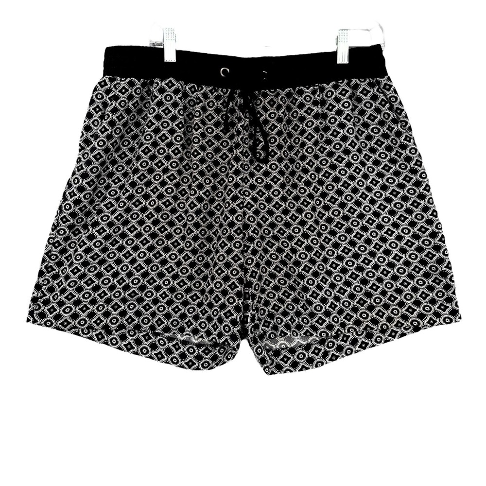 Zac & Rachel Womens Black Geometric Print Elastic Waist Shorts Size L